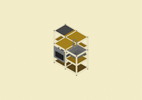 an isometric image of a shelf with a stove on it
